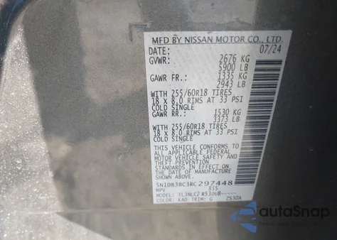 2024 Nissan Pathfinder Sv 4Wd z USA, uszkodzony, nr VIN 5N1DR3BC3RC297448